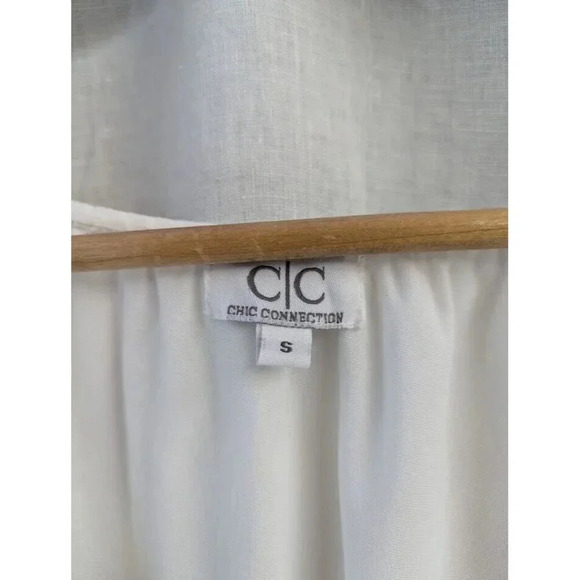Chic Connection tunic mini dress, white & blue embroidered, women's small D18 - Picture 2 of 8